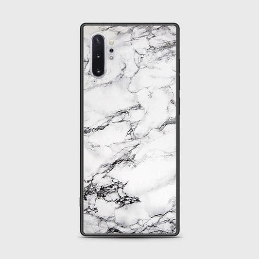 Samsung Galaxy Note 10 Plus Cover - White Marble Series - HQ Ultra Shine Premium Infinity Glass Soft Silicon Borders Case