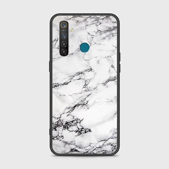 Realme 5 Pro Cover - White Marble Series - HQ Ultra Shine Premium Infinity Glass Soft Silicon Borders Case