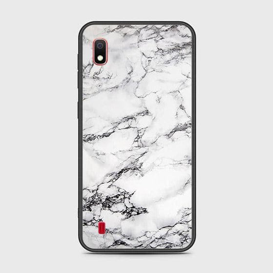 Samsung Galaxy A10 Cover - White Marble Series - HQ Ultra Shine Premium Infinity Glass Soft Silicon Borders Case