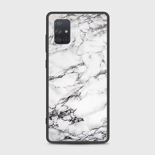 Samsung Galaxy A71 Cover - White Marble Series - HQ Ultra Shine Premium Infinity Glass Soft Silicon Borders Case