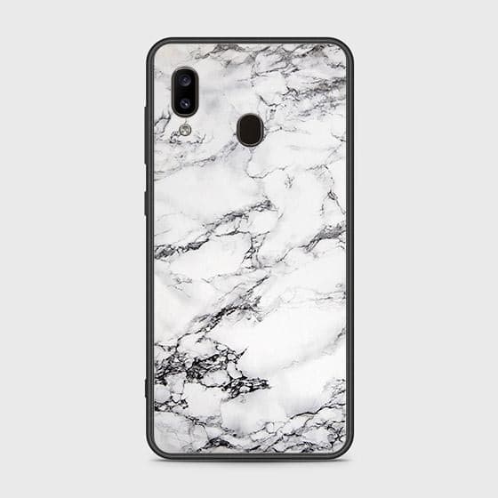 Samsung Galaxy A20 Cover - White Marble Series - HQ Ultra Shine Premium Infinity Glass Soft Silicon Borders Case