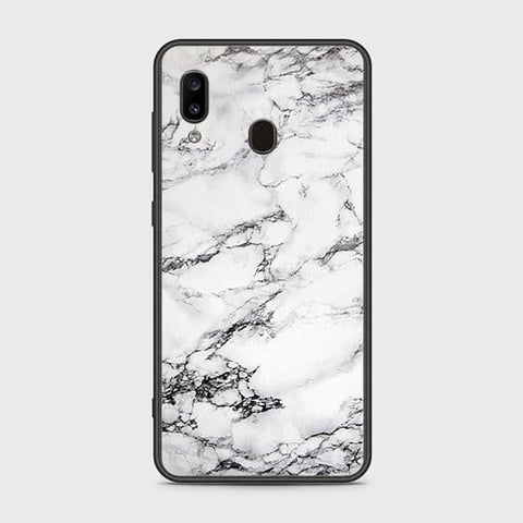 Samsung Galaxy A20 Cover - White Marble Series - HQ Ultra Shine Premium Infinity Glass Soft Silicon Borders Case