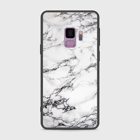 Samsung Galaxy S9 Cover - White Marble Series - HQ Ultra Shine Premium Infinity Glass Soft Silicon Borders Case