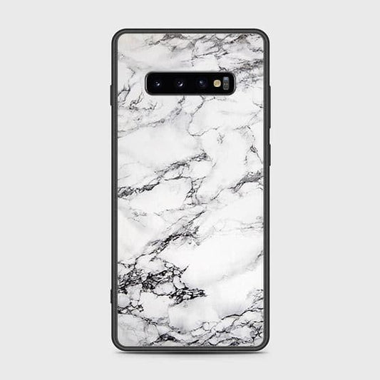 Samsung Galaxy S10 Plus Cover - White Marble Series - HQ Ultra Shine Premium Infinity Glass Soft Silicon Borders Case