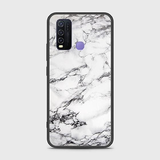 Vivo Y30 Cover - White Marble Series - HQ Ultra Shine Premium Infinity Glass Soft Silicon Borders Case