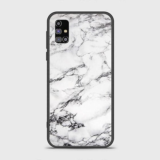 Samsung Galaxy M02s Cover - White Marble Series - HQ Ultra Shine Premium Infinity Glass Soft Silicon Borders Case