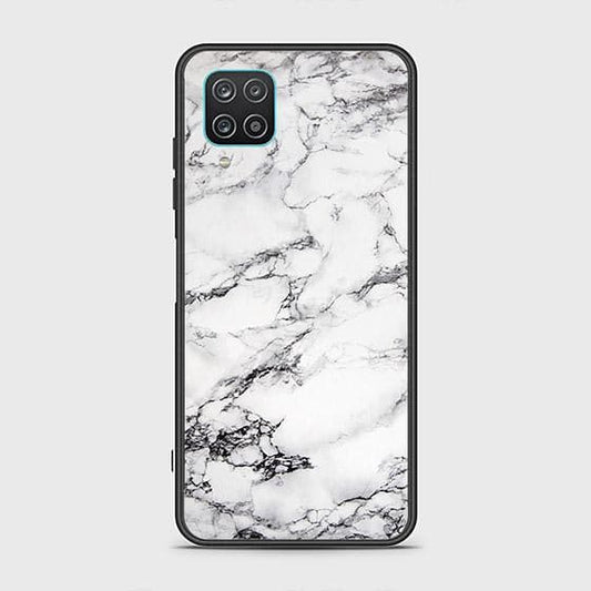 Samsung Galaxy A12 Cover - White Marble Series - HQ Ultra Shine Premium Infinity Glass Soft Silicon Borders Case