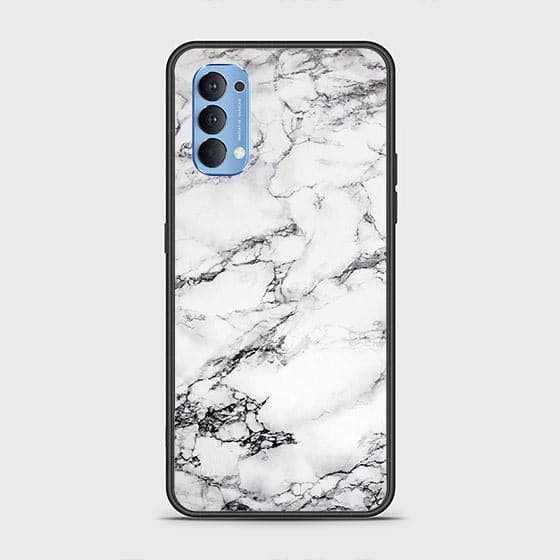 Oppo Reno 4 Cover - White Marble Series - HQ Ultra Shine Premium Infinity Glass Soft Silicon Borders Case