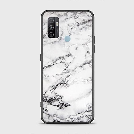 Oppo A53 Cover - White Marble Series - HQ Ultra Shine Premium Infinity Glass Soft Silicon Borders Case