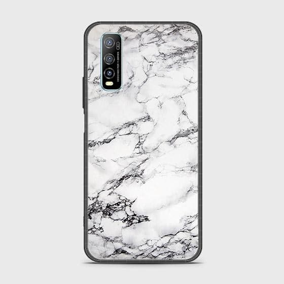 Vivo Y70s Cover - White Marble Series - HQ Ultra Shine Premium Infinity Glass Soft Silicon Borders Case