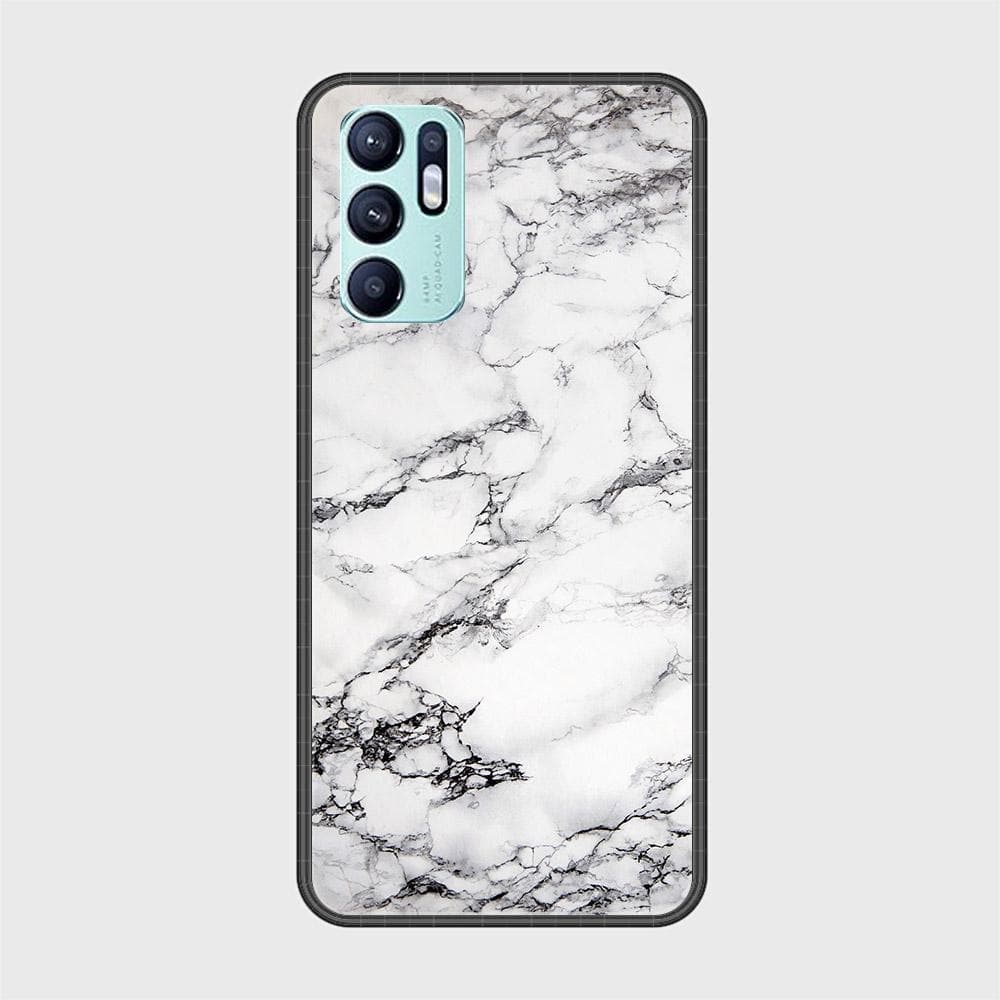 Oppo Reno 6 Cover - White Marble Series - HQ Ultra Shine Premium Infinity Glass Soft Silicon Borders Case