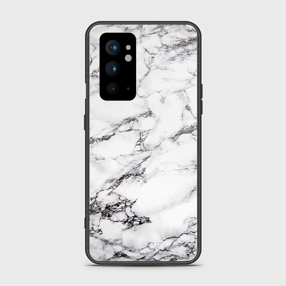 OnePlus 9RT 5G Cover- White Marble Series - HQ Ultra Shine Premium Infinity Glass Soft Silicon Borders Case