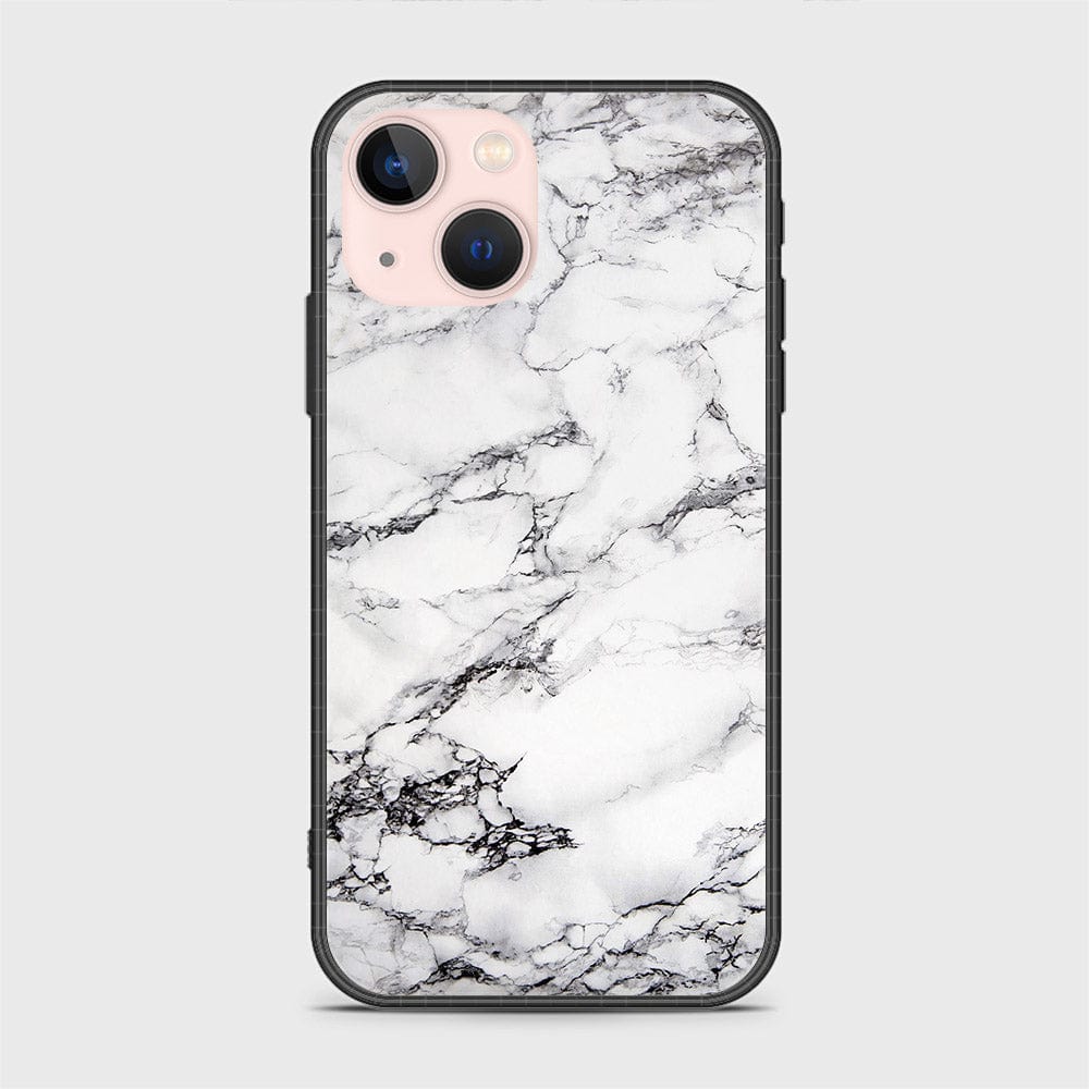 iPhone 14 Plus Cover- White Marble Series - HQ Ultra Shine Premium Infinity Glass Soft Silicon Borders Case