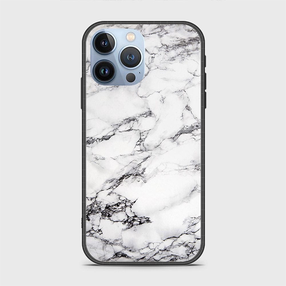 iPhone 14 Pro Cover- White Marble Series - HQ Ultra Shine Premium Infinity Glass Soft Silicon Borders Case