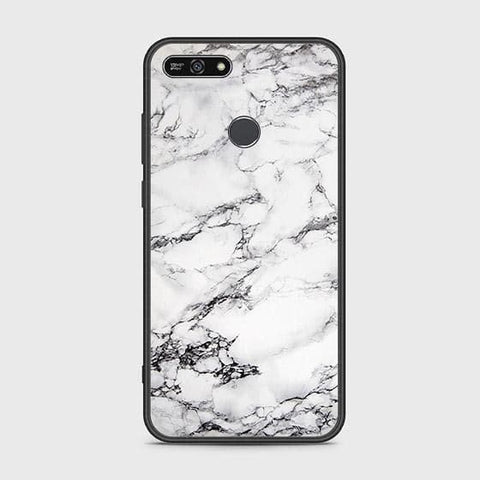 Honor 7A Cover - White Marble Series - HQ Ultra Shine Premium Infinity Glass Soft Silicon Borders Case