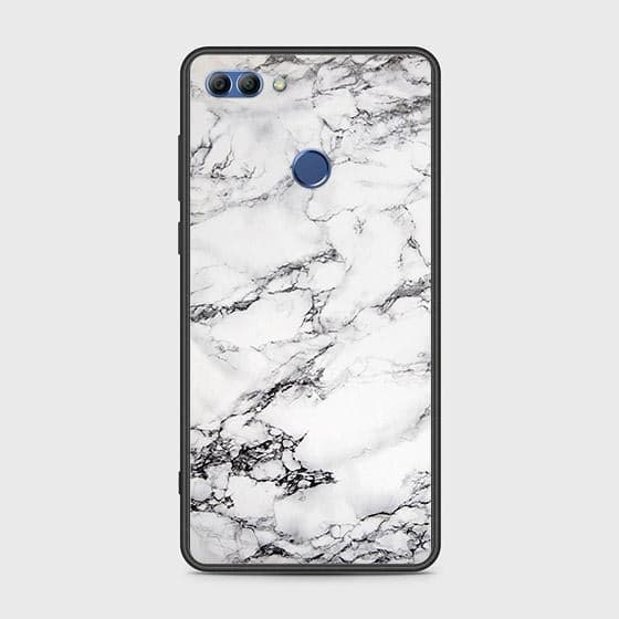 Huawei Y9 2018 Cover - White Marble Series - HQ Ultra Shine Premium Infinity Glass Soft Silicon Borders Case