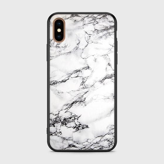 iPhone XS Max Cover - White Marble Series - HQ Ultra Shine Premium Infinity Glass Soft Silicon Borders Case