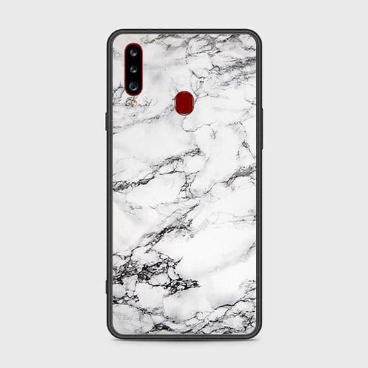 Samsung Galaxy A20s Cover - White Marble Series - HQ Ultra Shine Premium Infinity Glass Soft Silicon Borders Case