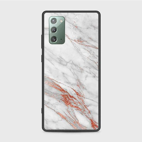 Samsung Galaxy Note 20 Cover - White Marble Series - HQ Ultra Shine Premium Infinity Glass Soft Silicon Borders Case