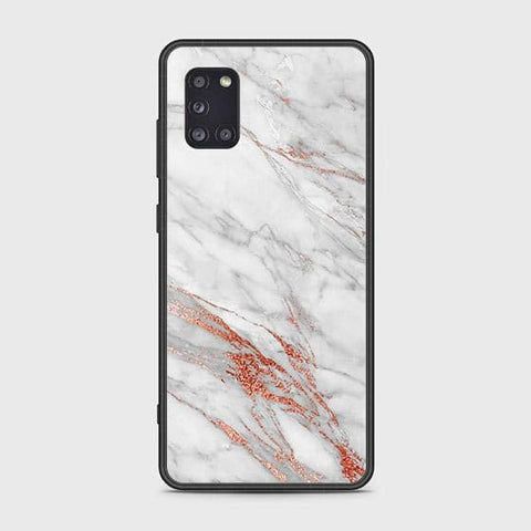 Samsung Galaxy A31 Cover - White Marble Series - HQ Ultra Shine Premium Infinity Glass Soft Silicon Borders Case