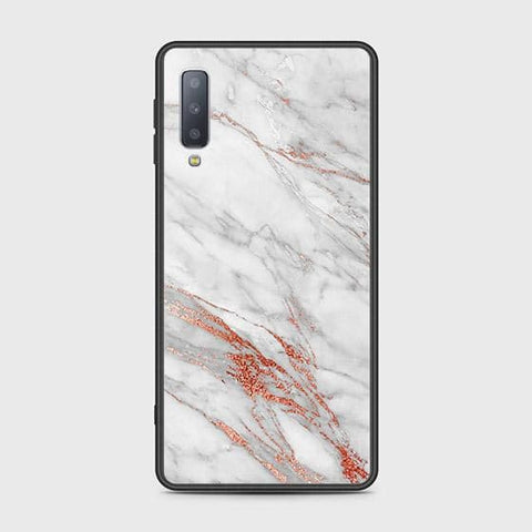 Samsung Galaxy A7 2018 Cover - White Marble Series - HQ Ultra Shine Premium Infinity Glass Soft Silicon Borders Case