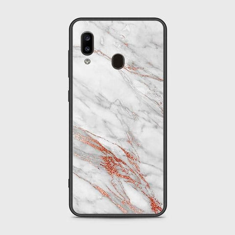 Samsung Galaxy A20 Cover - White Marble Series - HQ Ultra Shine Premium Infinity Glass Soft Silicon Borders Case