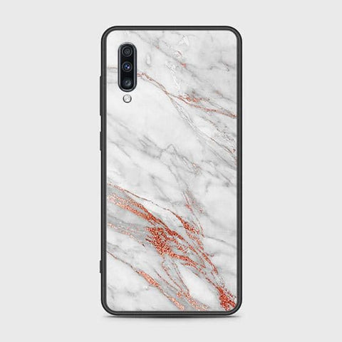 Samsung Galaxy A70 Cover - White Marble Series - HQ Ultra Shine Premium Infinity Glass Soft Silicon Borders Case