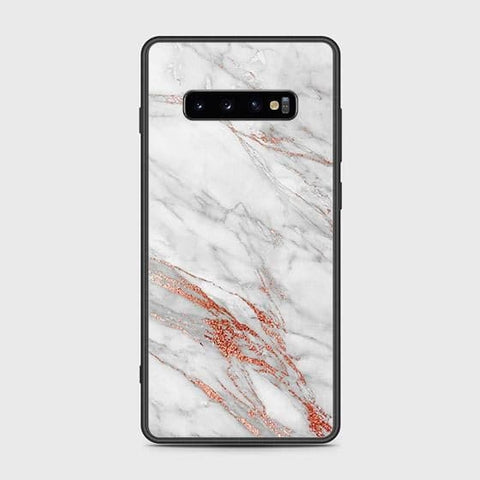 Samsung Galaxy S10 Plus Cover - White Marble Series - HQ Ultra Shine Premium Infinity Glass Soft Silicon Borders Case