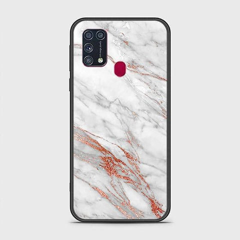 Samsung Galaxy M31 Cover - White Marble Series - HQ Ultra Shine Premium Infinity Glass Soft Silicon Borders Case