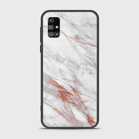 Samsung Galaxy M02s Cover - White Marble Series - HQ Ultra Shine Premium Infinity Glass Soft Silicon Borders Case