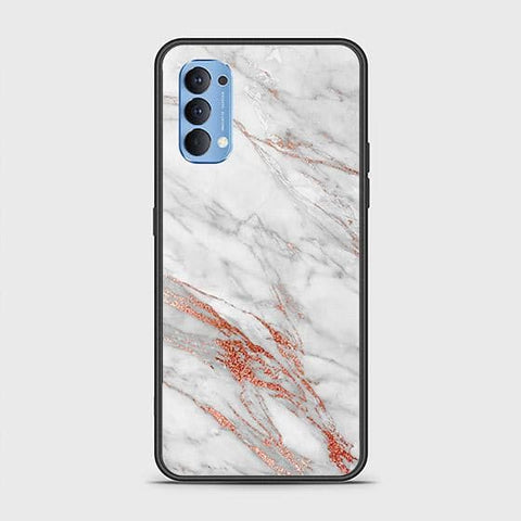 Oppo Reno 4 Cover - White Marble Series - HQ Ultra Shine Premium Infinity Glass Soft Silicon Borders Case