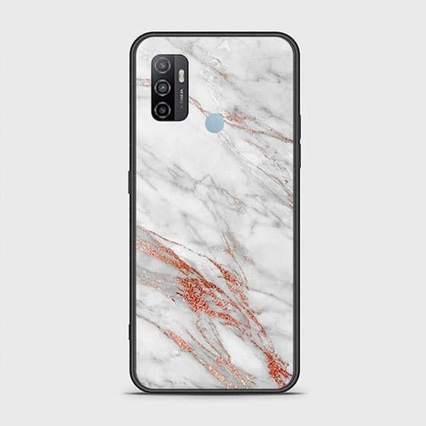 Oppo A53 Cover - White Marble Series - HQ Ultra Shine Premium Infinity Glass Soft Silicon Borders Case