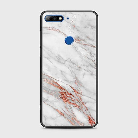 Honor 7C Cover - White Marble Series - HQ Ultra Shine Premium Infinity Glass Soft Silicon Borders Case