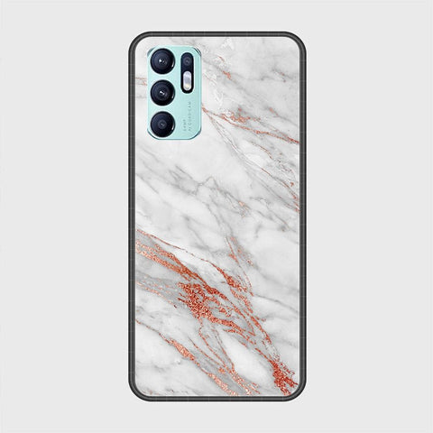 Oppo Reno 6 Cover - White Marble Series - HQ Ultra Shine Premium Infinity Glass Soft Silicon Borders Case