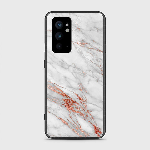 OnePlus 9RT 5G Cover- White Marble Series - HQ Ultra Shine Premium Infinity Glass Soft Silicon Borders Case