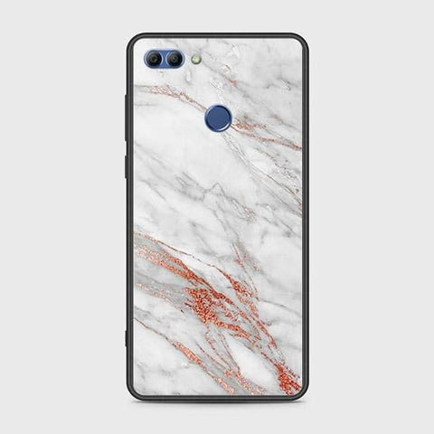 Huawei Y9 2018 Cover - White Marble Series - HQ Ultra Shine Premium Infinity Glass Soft Silicon Borders Case