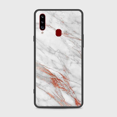 Samsung Galaxy A20s Cover - White Marble Series - HQ Ultra Shine Premium Infinity Glass Soft Silicon Borders Case