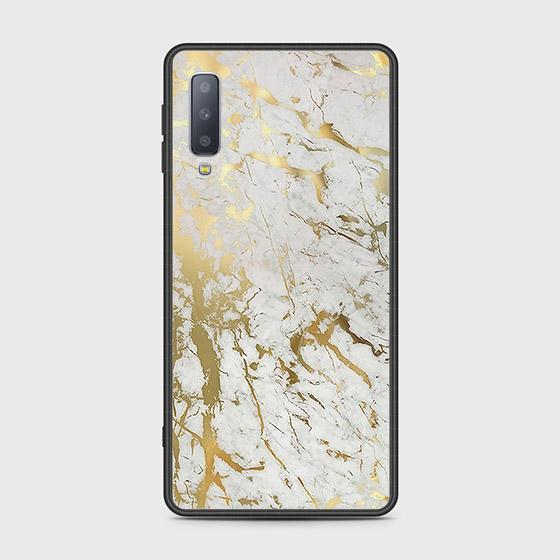 Samsung Galaxy A7 2018 Cover - White Marble Series - HQ Ultra Shine Premium Infinity Glass Soft Silicon Borders Case (Fast Delivery)