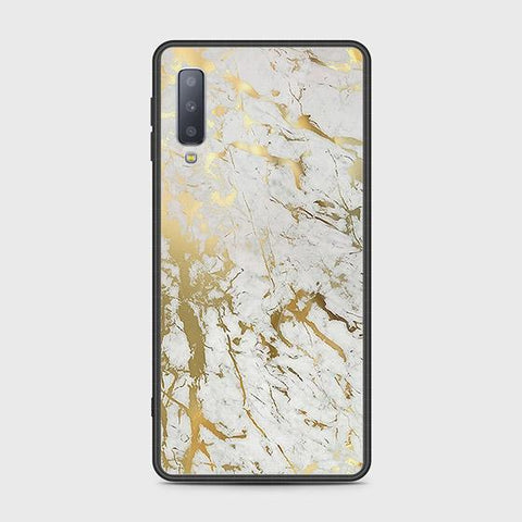 Samsung Galaxy A7 2018 Cover - White Marble Series - HQ Ultra Shine Premium Infinity Glass Soft Silicon Borders Case