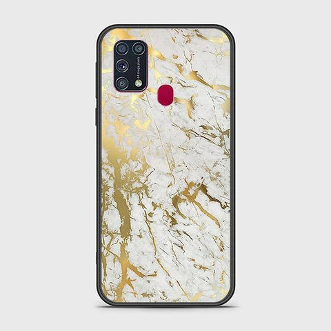 Samsung Galaxy M21 Cover - White Marble Series - HQ Ultra Shine Premium Infinity Glass Soft Silicon Borders Case