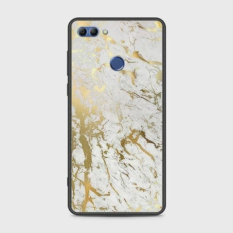 Huawei Y9 2018 Cover - White Marble Series - HQ Ultra Shine Premium Infinity Glass Soft Silicon Borders Case