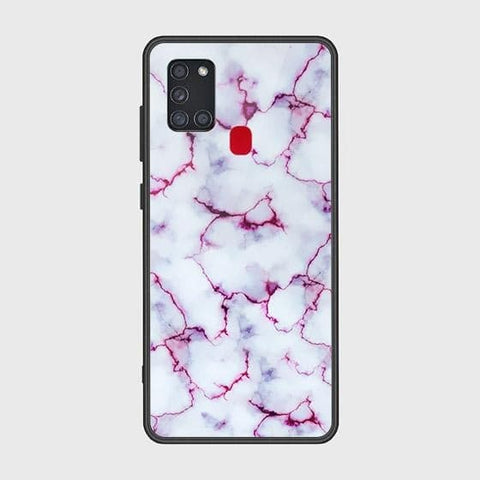 Samsung Galaxy A21s Cover - White Marble Series - HQ Ultra Shine Premium Infinity Glass Soft Silicon Borders Case