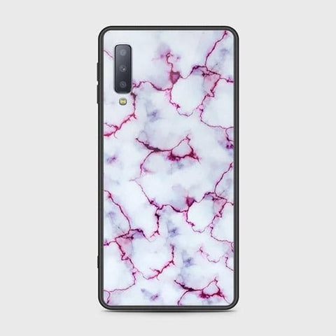 Samsung Galaxy A7 2018 Cover - White Marble Series - HQ Ultra Shine Premium Infinity Glass Soft Silicon Borders Case