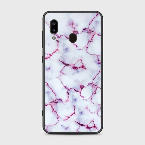 Samsung Galaxy A20 Cover - White Marble Series - HQ Ultra Shine Premium Infinity Glass Soft Silicon Borders Case