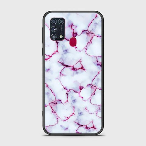 Samsung Galaxy M21 Cover - White Marble Series - HQ Ultra Shine Premium Infinity Glass Soft Silicon Borders Case