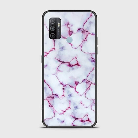 Oppo A53 Cover - White Marble Series - HQ Ultra Shine Premium Infinity Glass Soft Silicon Borders Case