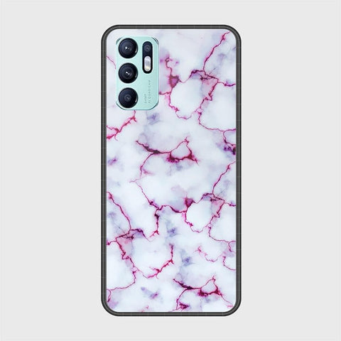 Oppo Reno 6 Cover - White Marble Series - HQ Ultra Shine Premium Infinity Glass Soft Silicon Borders Case