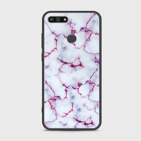 Huawei Y6 Prime 2018 Cover - White Marble Series - HQ Ultra Shine Premium Infinity Glass Soft Silicon Borders Case