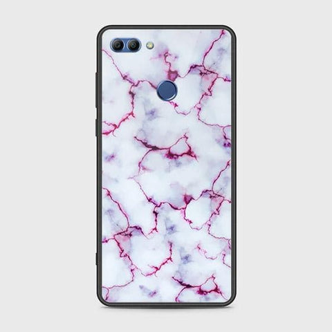 Huawei Y9 2018 Cover - White Marble Series - HQ Ultra Shine Premium Infinity Glass Soft Silicon Borders Case