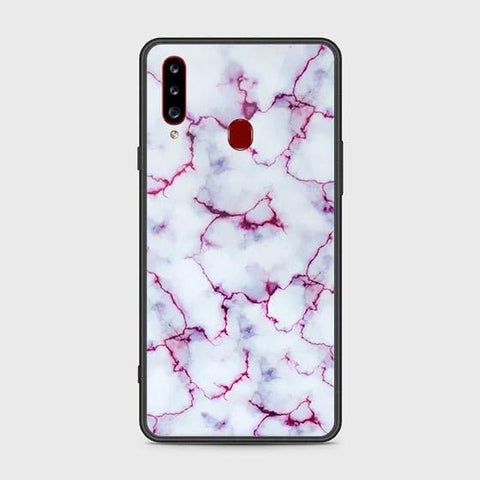 Samsung Galaxy A20s Cover - White Marble Series - HQ Ultra Shine Premium Infinity Glass Soft Silicon Borders Case